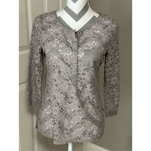 The Limited taupe/gray lace blouse with button neckline